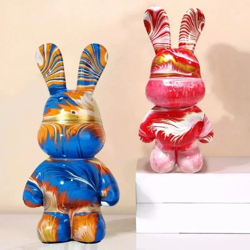 Graffiti Fluid Bear Rabbits Piggy Bank DIY White Body Ornament Bunny Model Desktop Decoration Painting Doll Sculpture Crafts