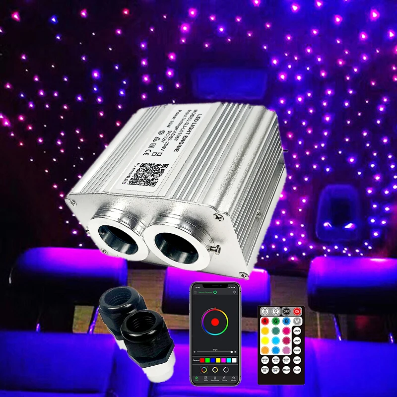 

Optic Lighting Smart APP 16W Twinkle Fiber engine RF control Cable Starry Effect Ceiling Double Heads Lights car room lamp new