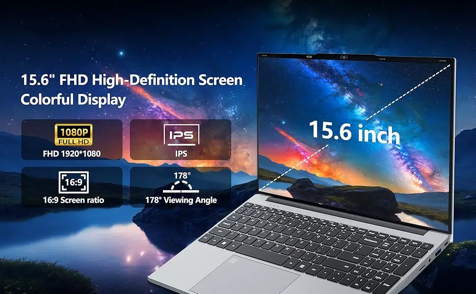 Xiaman 15.6" Laptop Computer Intel Core i3 Notebook PC Fingerprint Unlock Windows 11 Pro 16GB RAM 512GB 1TB SSD HD 1080P Laptops