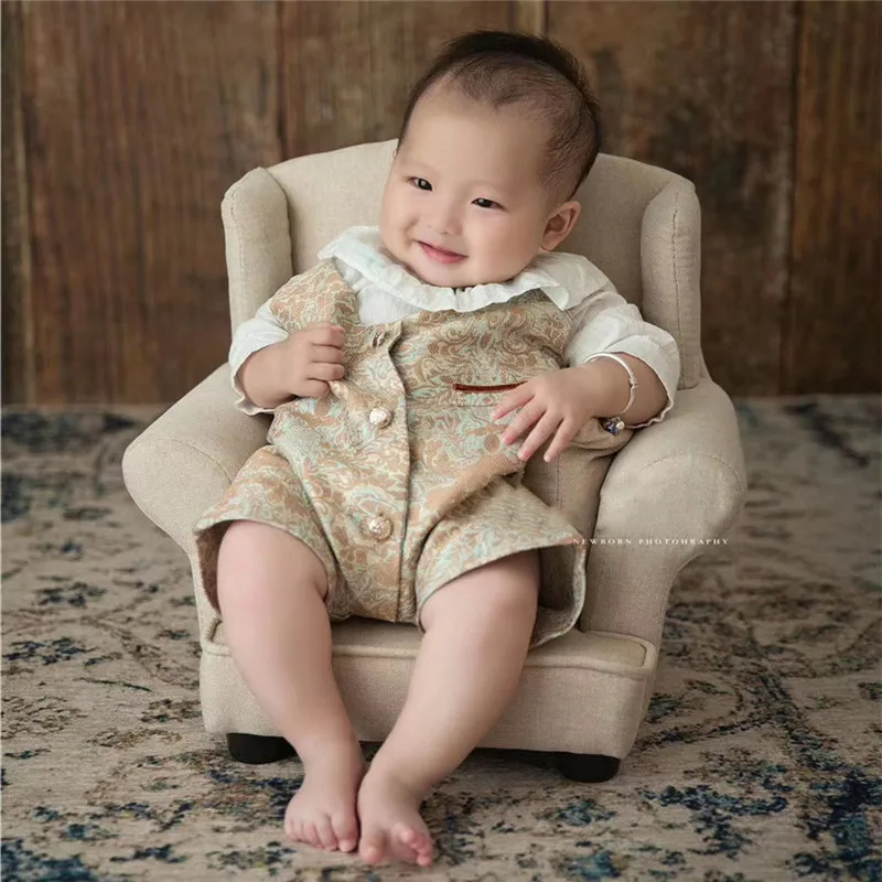 Newborn Photography Props Full-moon Photo Sofa Solid Wood Sofa Infant Photo Shoot Accessories Hundred-day Baby Posing Props