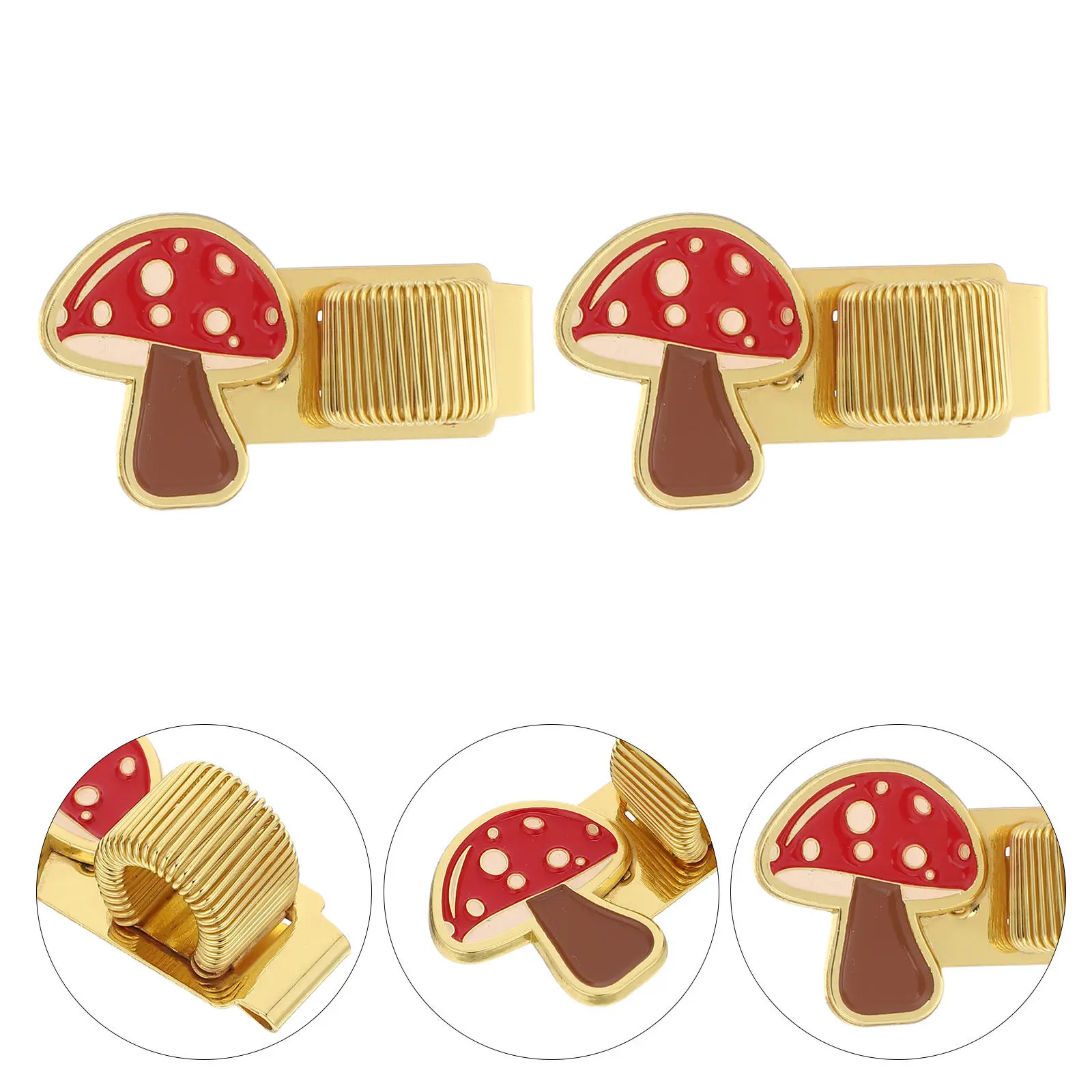 

3Pcs Metal Elastic Pen Clip Zinc Alloy Mushroom Design Spring Holder for Notebooks Planners Journals Clip on Clipboard Cute