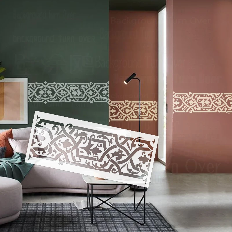 

55-110 см настенный трафарет для декора, декоративная шпаклевка, кирпич, большая дамасская граница, разделитель в стиле барокко в стиле рококо S406