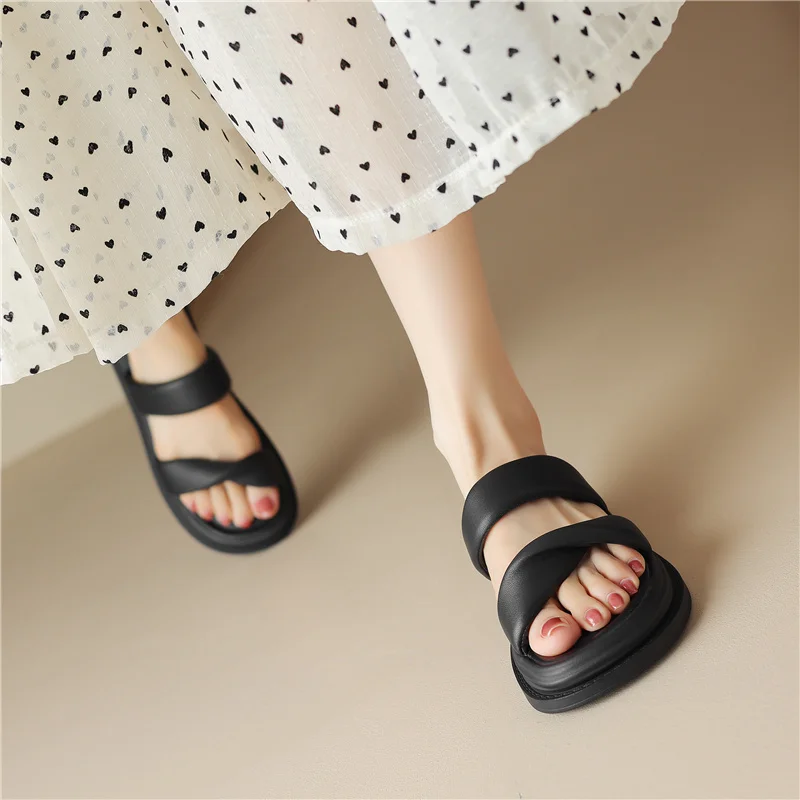 FEDONAS 2024 New Arrival Women Slippers Summer Genuine Leather Platforms Flats Casual Working Comfortable Shoes Woman Sandals