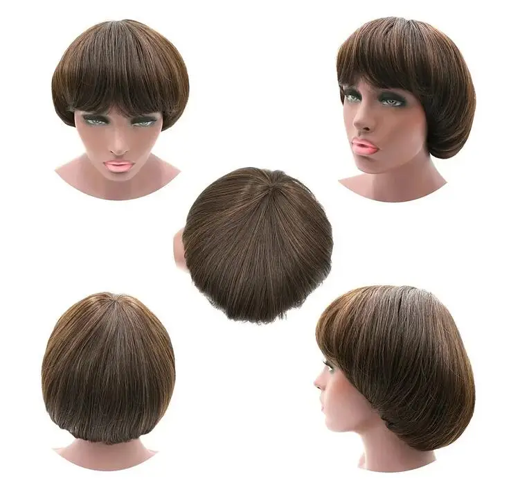 Wig Short Bob Wig With Bangs brown Cut Wig Cap For Women