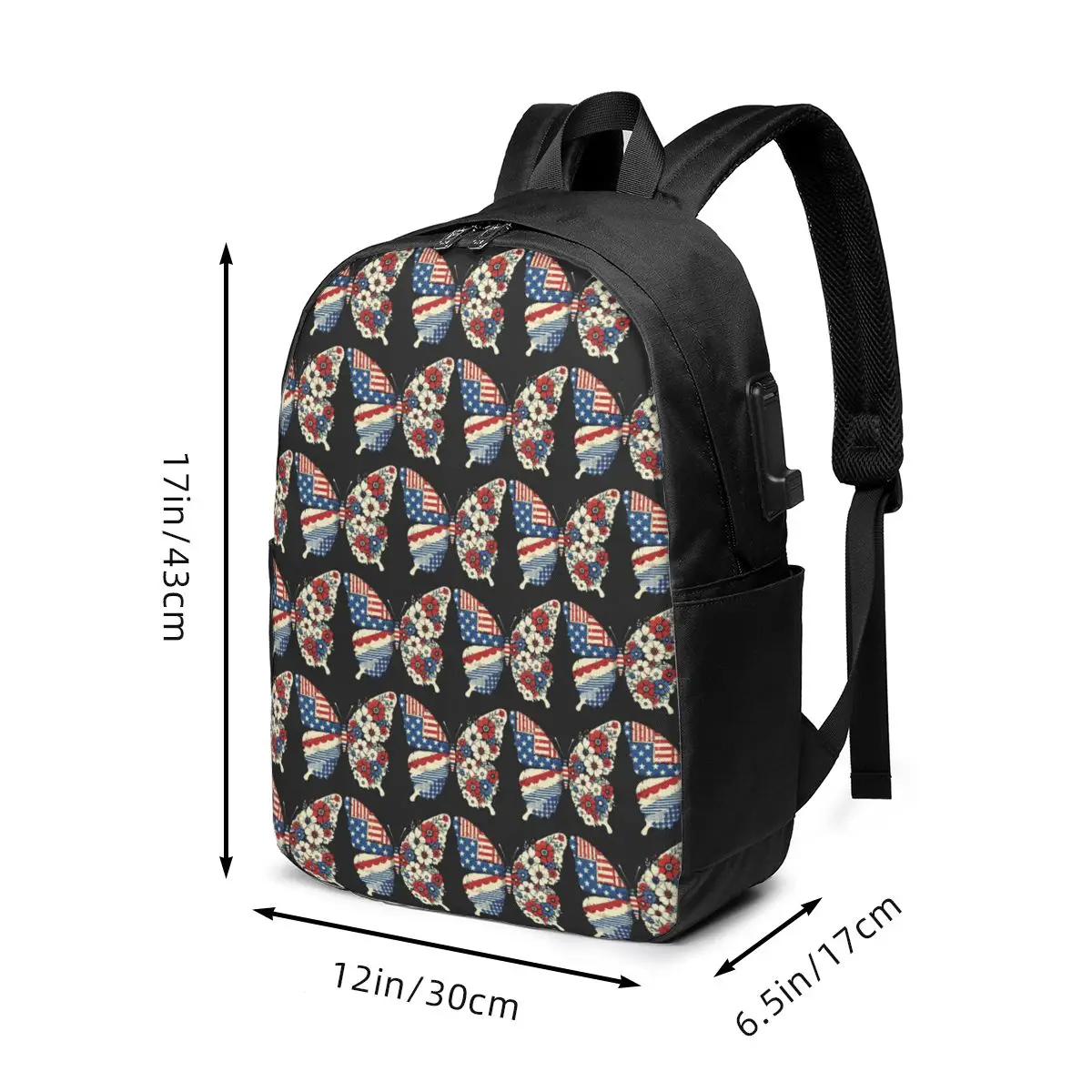 American Flag Butterfly Print Backpack Travel Notebook Bag Computer College Student School Bag Laptop Shoulder Bags Men Women