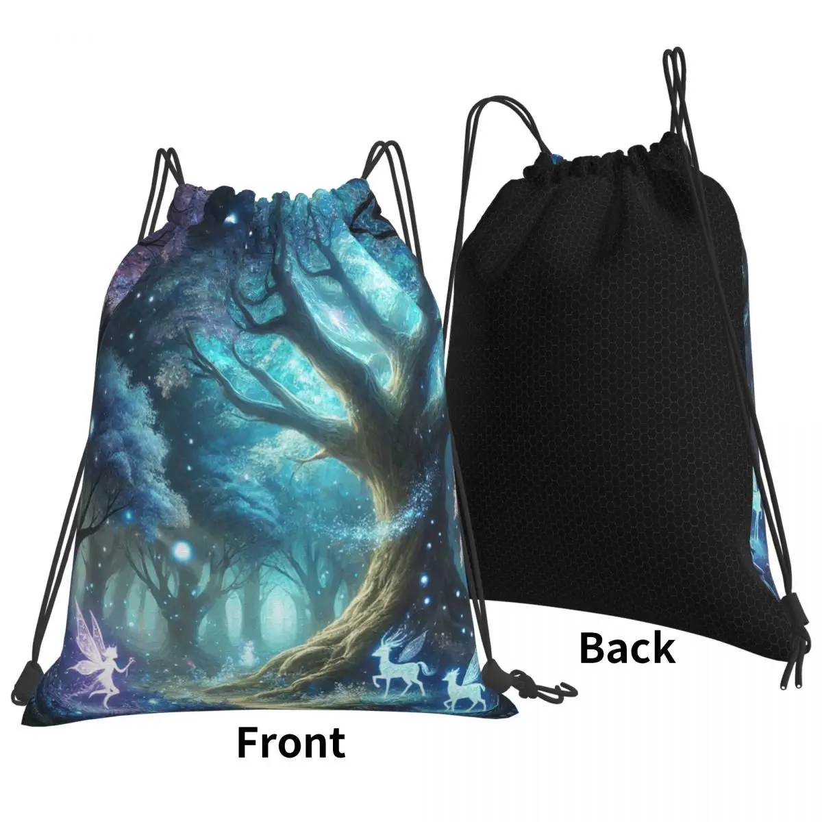 Glowing Enchanted Forest With Fairies And Magical Creatures Backpacks Portable Drawstring Bundle Pocket Storage Bag Book Bags