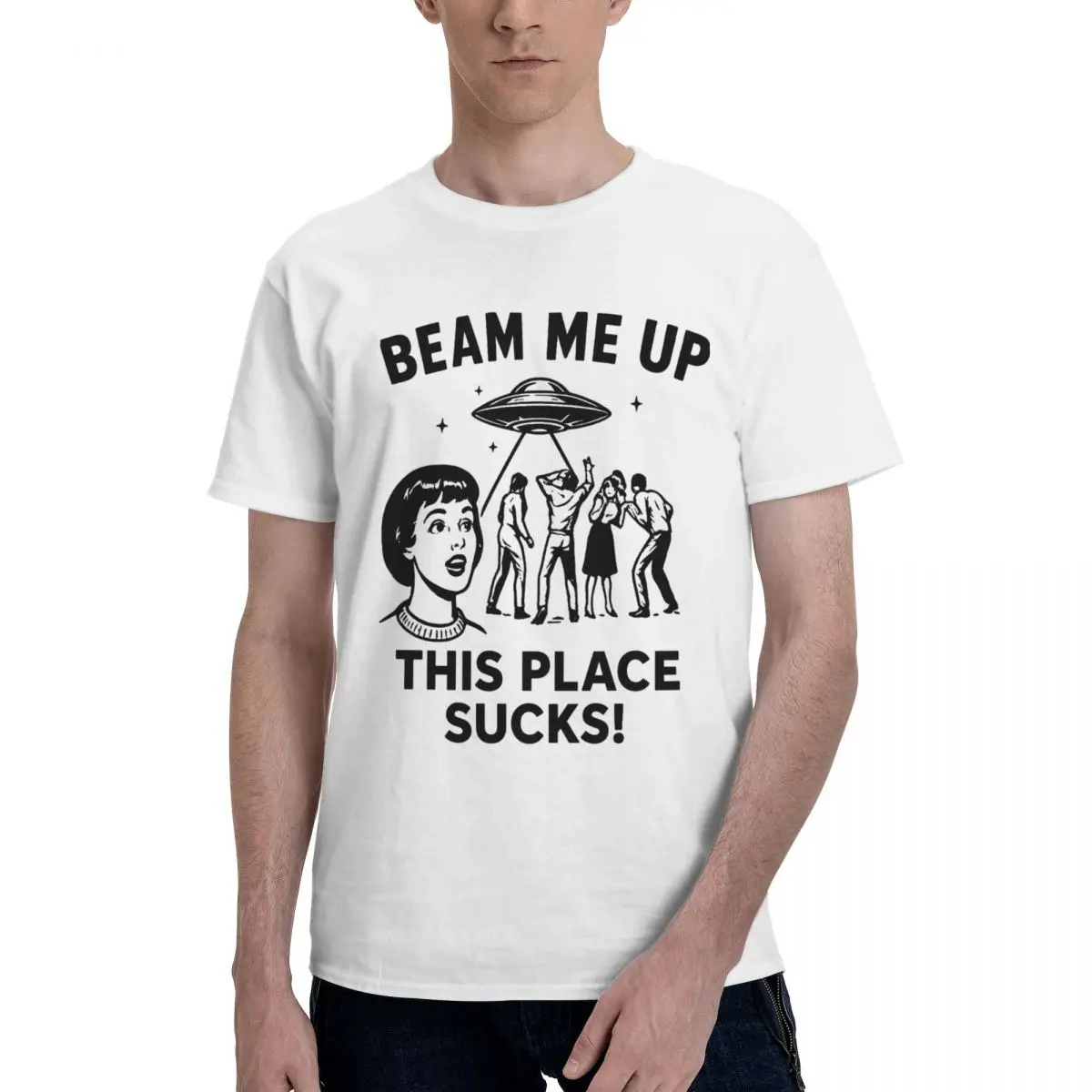 Men Beam Me Up This Place Sucks Trending T Shirt Streetwear Cotton Tshirts