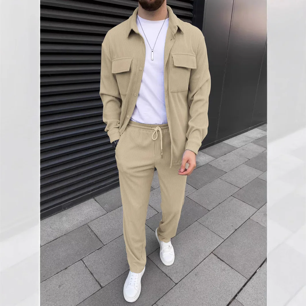 

2025 Men's spring and autumn leisure fashion long sleeve suit leisure single breasted Okinawa lapel standard solid color suit