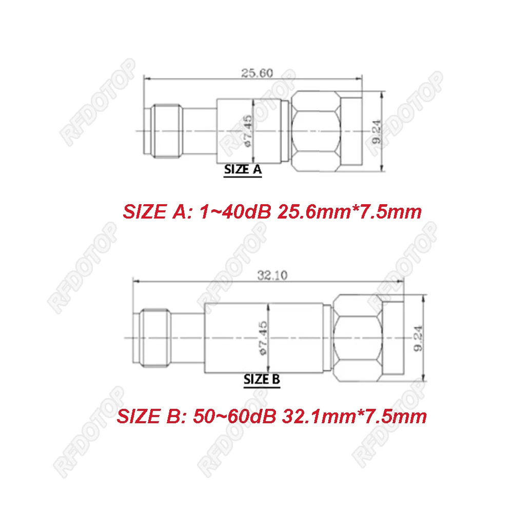 2W DC-8.0GHz RP-SMA Male to RP-SMA Female RF Attenuator 1~60dB Attenuator SMA Fixed Connectors 304 Stainless Steel 50 Ohm image 5
