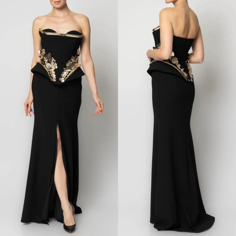 

Customized Fashion Elegant Jersey Sequined Pleat Trumpet Strapless Long Dresses Bespoke Occasion Classic