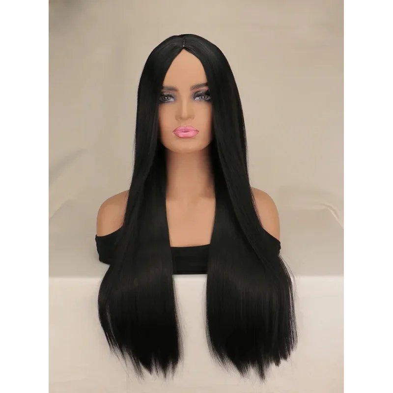 SN55Черный парик, женский парик Morticia Addams, ТВ Среда, косплей, семья Аддамс, черные длинные волосы, синтетические, высокая термостойкость @ 54WE