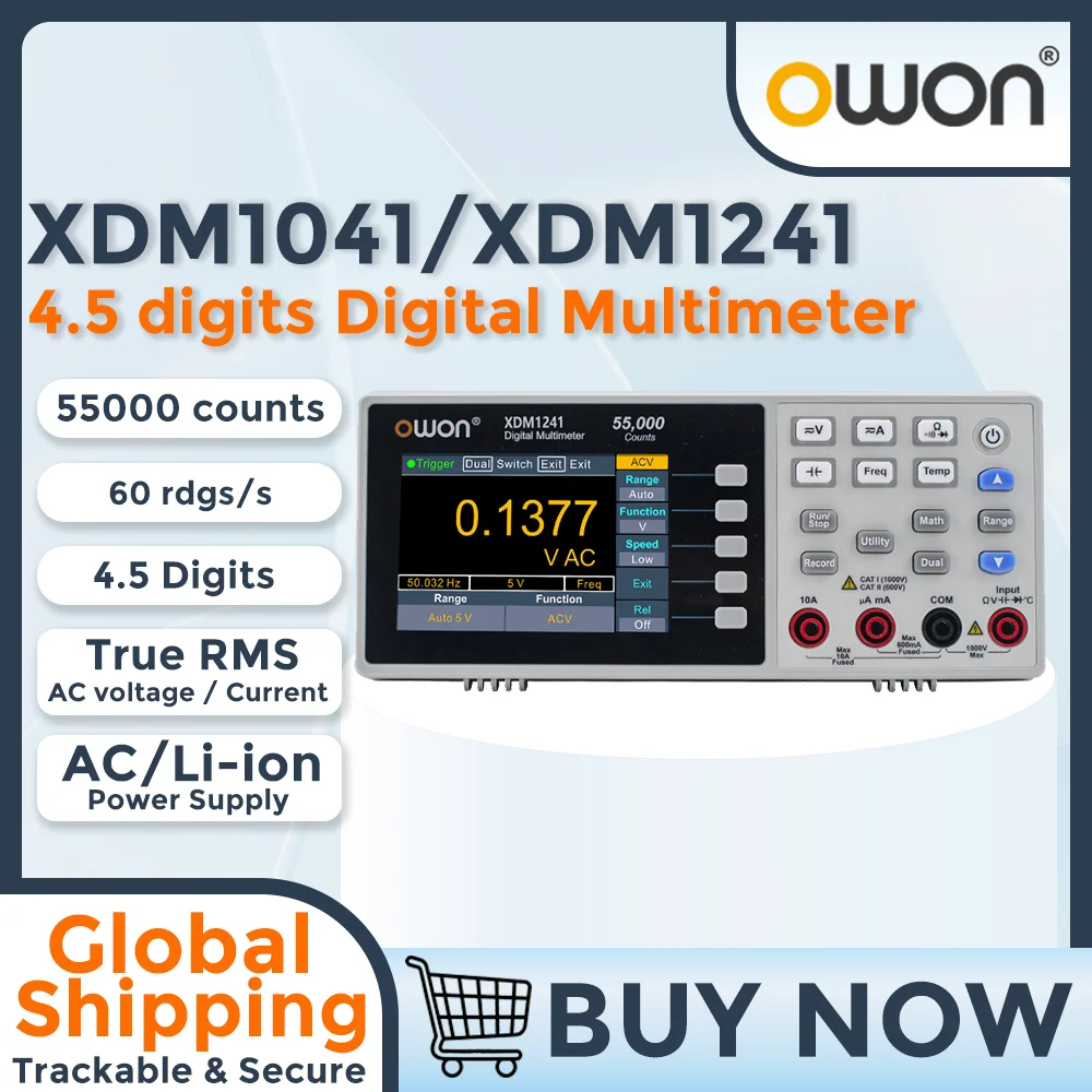 OWON XDM1041/XDM1241 Bench Digital Multimeter 4.5 Digits True RMS Current Voltmeter Temperature 3.5' LCD Dual Line Display