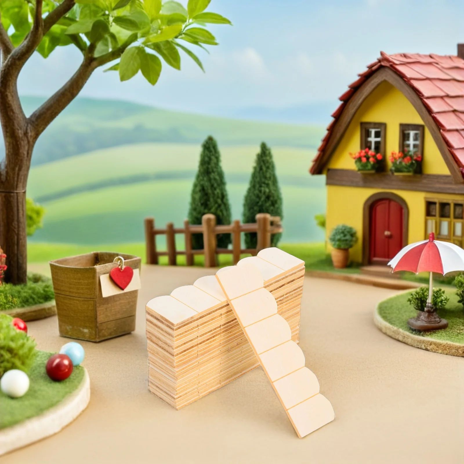 Carreaux de toit pour maison de poupée, échelle 1/12, écailles de poisson, lanières en bois pour bricolage, ensemble de construction de peinture, accessoires de toiture miniatures, 48 pièces