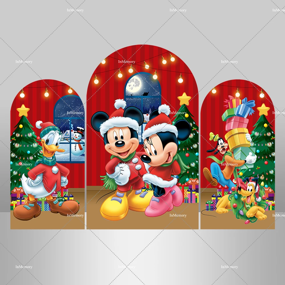 

Микки и Минни Маус Рождественский день вечеринка арка фон крышка Рождественская елка подарок Гуфи Дональд Дак фоны двусторонние