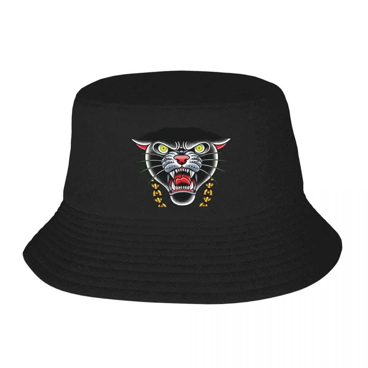 Custom Gothic Traditional Tattoo Panther Head Bucket Hat for Women Men Print Summer Beach Sun Camping Cap