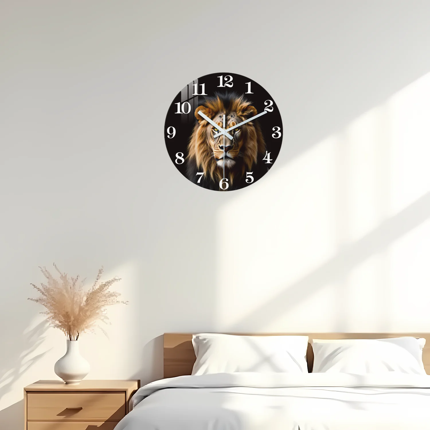 Wooden Wall Clock with Lion Pattern, 10-24inch Silent Wall Clocks, Aa Battery Powered, Suitable for Living Room, Bedroom, Office, (Battery Not Included) Mother's Day, Easter, April Fool's Day