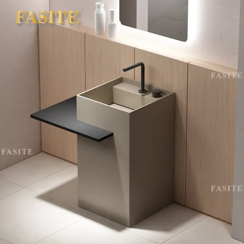 for Hotel Villa Stainless Steel Bathroom Column Basin Wash Basin Integrated Countertop Floor to Ceiling Washbasin Balcony
