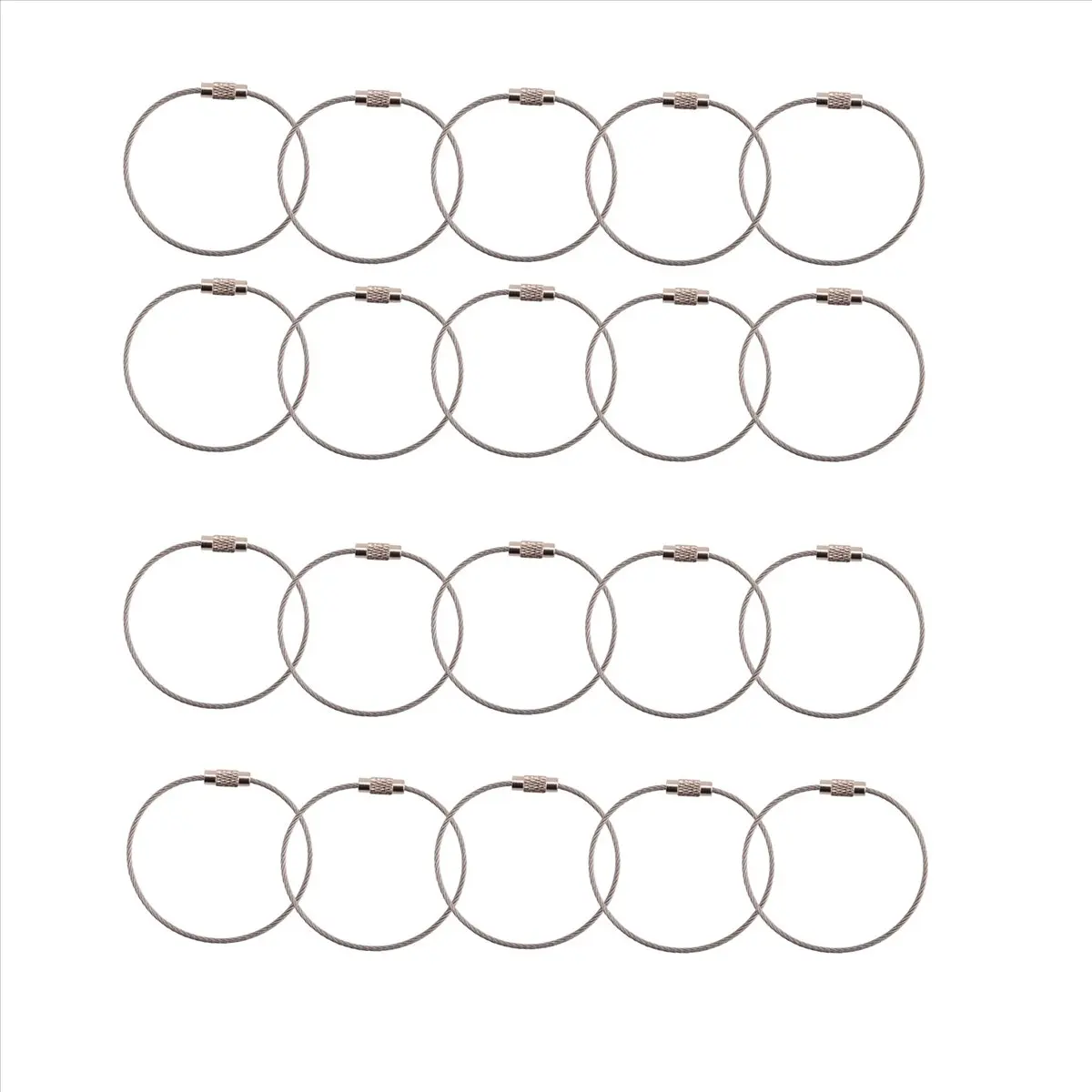 FTGT-20Pcs Stainless Steel Wire Key Chain Ring Holder Metal Cable Wire Lanyard with Screw Locking for Outdoors Hanging