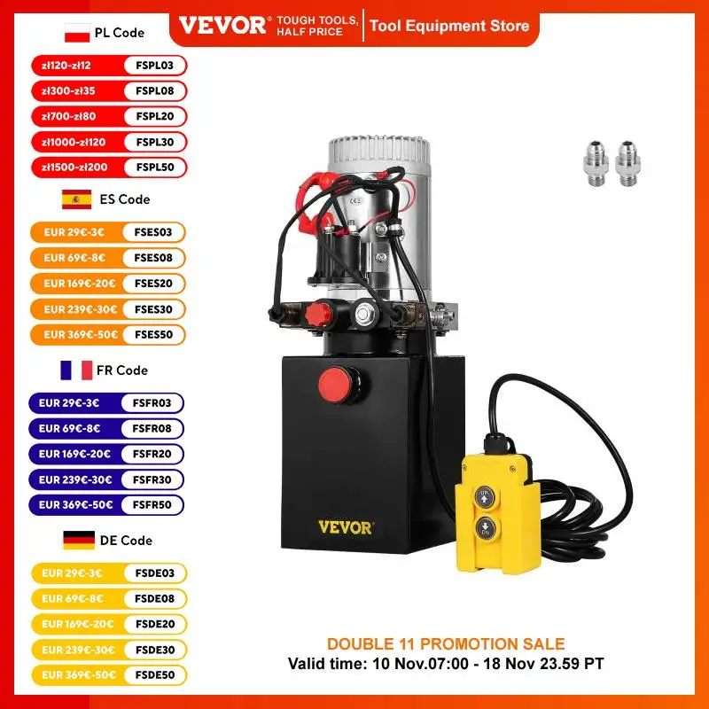 VEVOR Hydraulic Pump Double Acting Hydraulic Power Unit 4L Steel Tank Hydraulic Pump Power Unit 12V for Dump Trailer Car Lifting