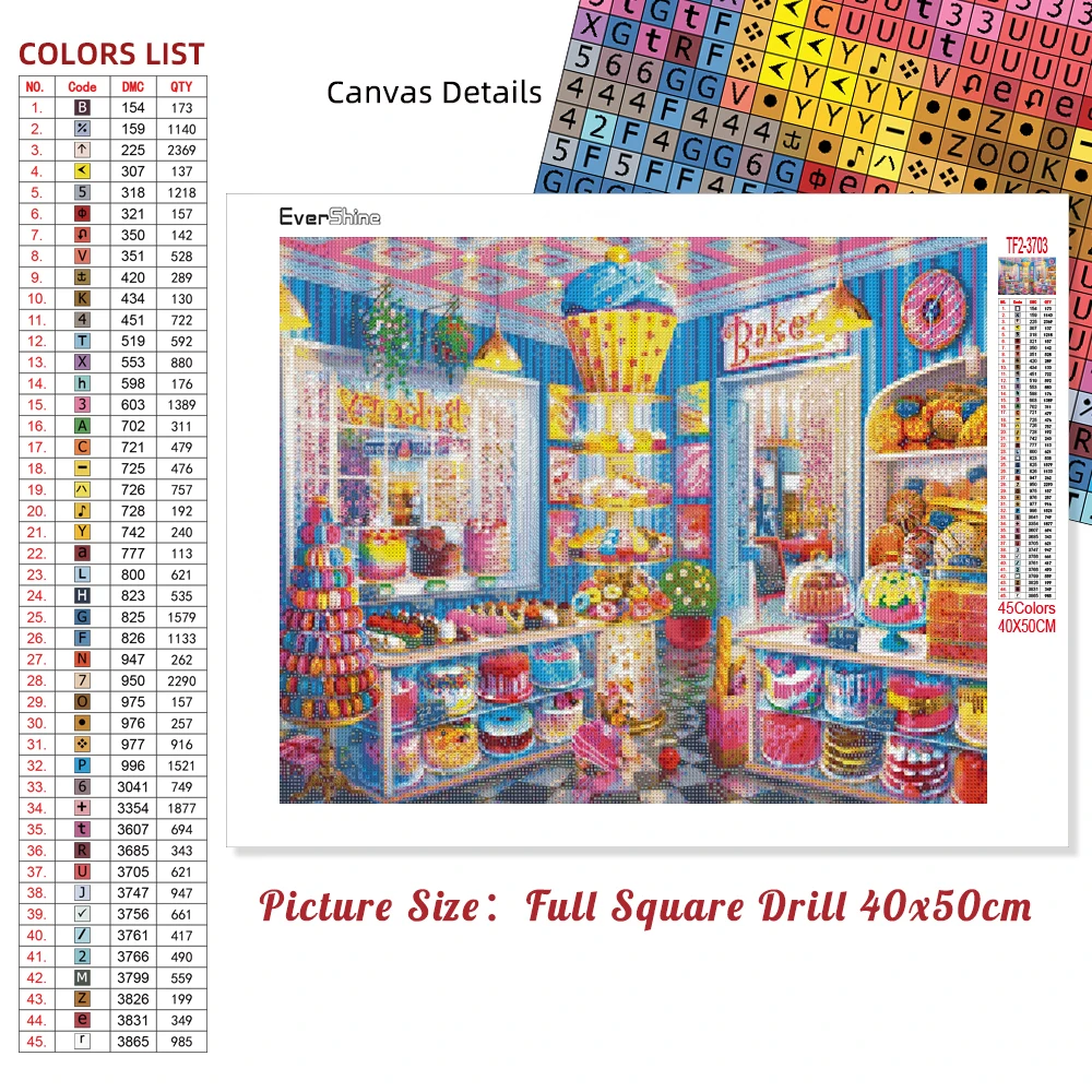 EverShine Full Square Diamond Painting House Cross Stitch Kits 5D DIY Diamond Mosaic Shop Landscape Embroidery Cake Wall Decor
