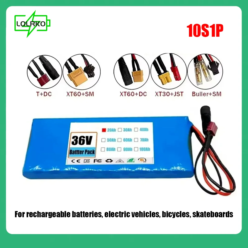 

10S1P 36V 20000mAh Battery Pack 20Ah 18650 Lithium Li-ion Rechargeable Batteries Electric Car Bicycle Scooter 20A BMS 500W