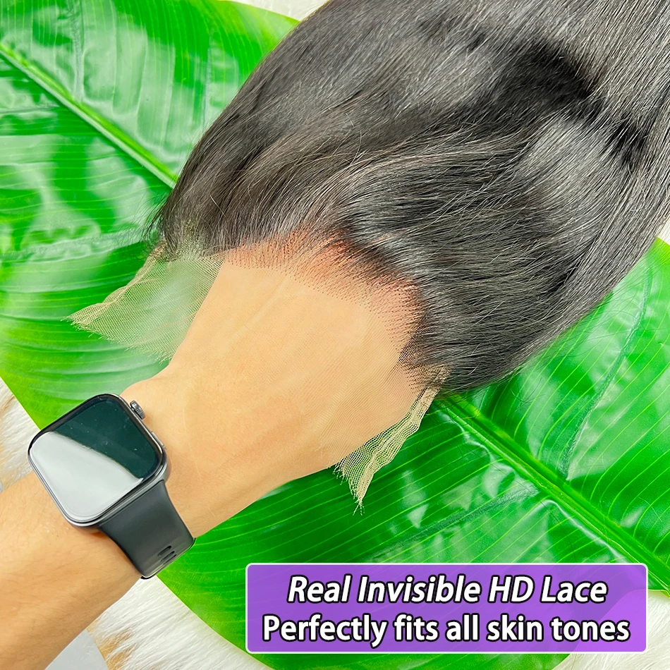 

Straight 7x7 HD Lace Closure Human Hair #1B Natural Color Preplucked Bleached Knots Invisible Lace 100% Raw Virgin Human Hair