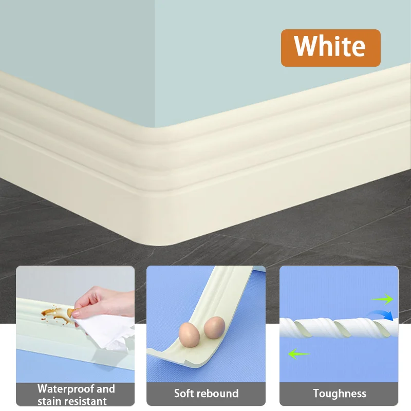 3-Meter Soft Self-Adhesive PVC Skirting Board - Tool Free, Easy to Install, Modern and Minimalist Style - Durable PVC Material