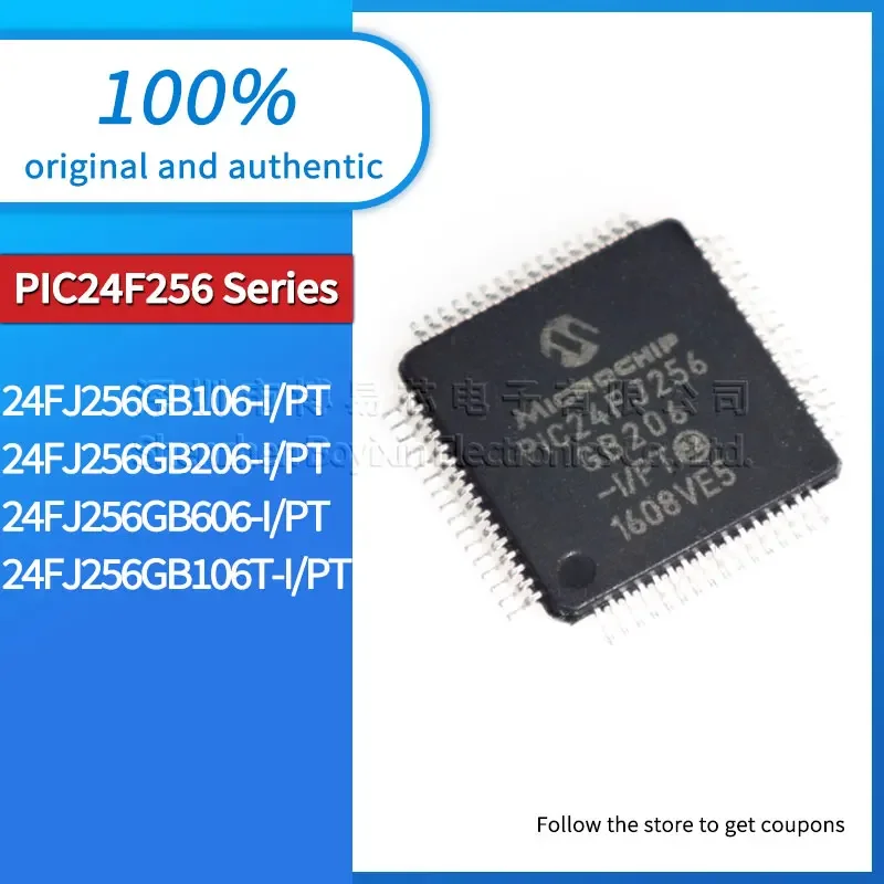 PIC24FJ256GB106-I/PT original e genuíno, PIC24FJ256GB206, PIC24FJ256GB606, PIC24FJ256GB106T