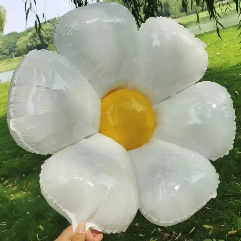 1/10 Stück Gänseblümchen-Ballon, riesige weiße, gelbe Aluminiumfolienballons für Geburtstag, Babyparty, Hochzeit, Gänseblümchen-Party-Dekorationen, Zubehör – Detail 7