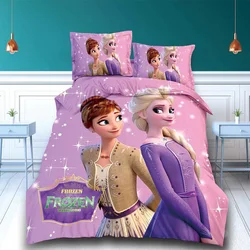 Disney-Juego de fundas de edredón para niños y niñas, ropa de cama de Frozen, Elsa, Rapunzel, Princesa, fundas de almohada de lino para cama de 0,9 m-1,2 m