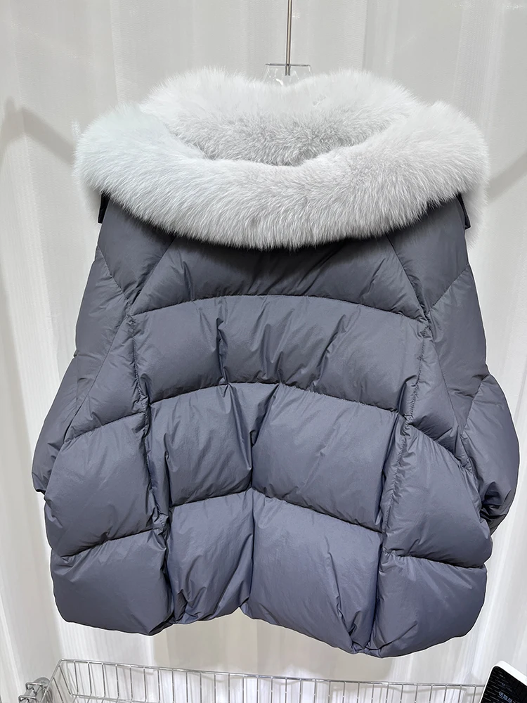 Nova moda inverno natural gola de pele de raposa casacos mulheres ganso para baixo jaqueta puffer jaquetas estilo feminino casacos de luxo frete grátis