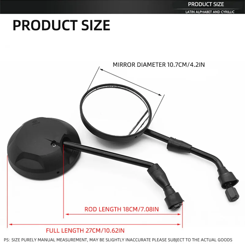 Motorcycle Side Mirror Rearview Mirror 10mm Universal Black HD Scooter Handlebar Rear View Mirror Round Mirror Moto Accessories