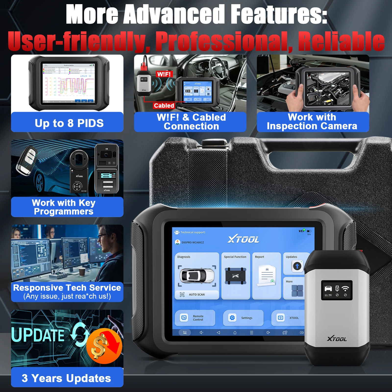 XTOOL D9S PRO Cars Wireless Car Diagnostic Tools ECU Programming FCA Autoauth 45+ Resets With 3-year Free Update Topology Map