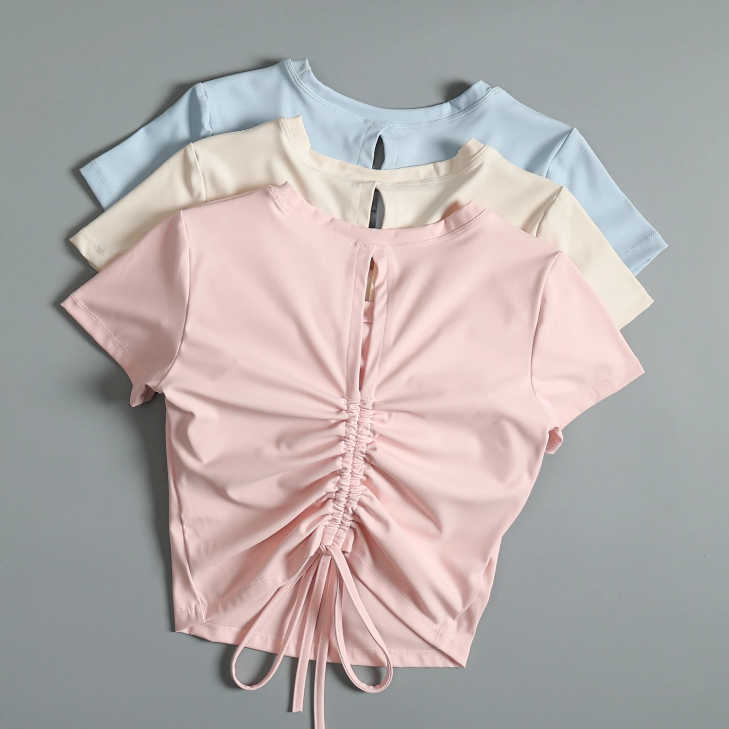 

Hollow beautiful back yoga suit short-sleeved women's summer running body clothes with chest pads fashionable slim sports