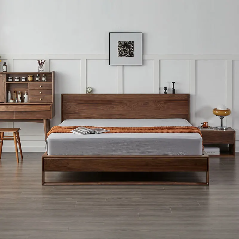 

Кровать из черного ореха, массив дерева, современная простая кровать в стиле лёгкой роскоши для спальни, двуспальная кровать 1,8 м, двуспальная кровать в скандинавском стиле 2*2,2 м, свадебная кровать.