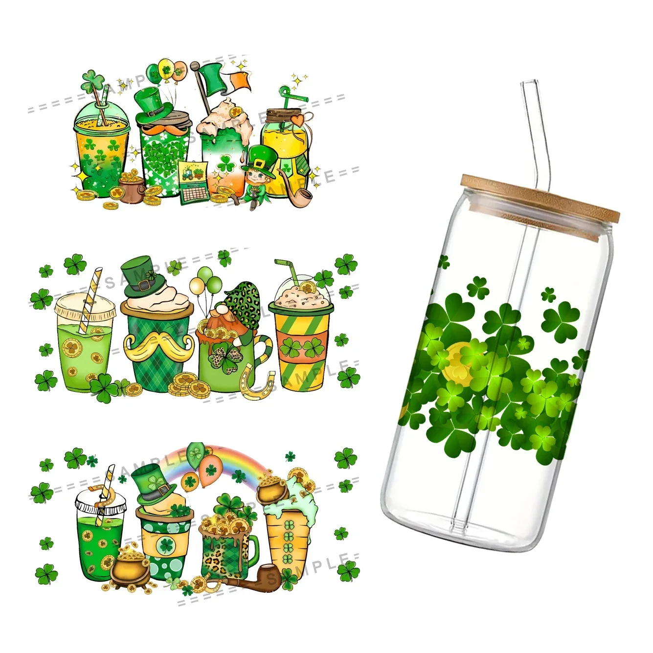 11x24 سنتيمتر عيد القديس باتريك ل Libbey 16oz يمكن الزجاج UV DTF القهوة يمكن التفاف Libbey الزجاج التفاف #6