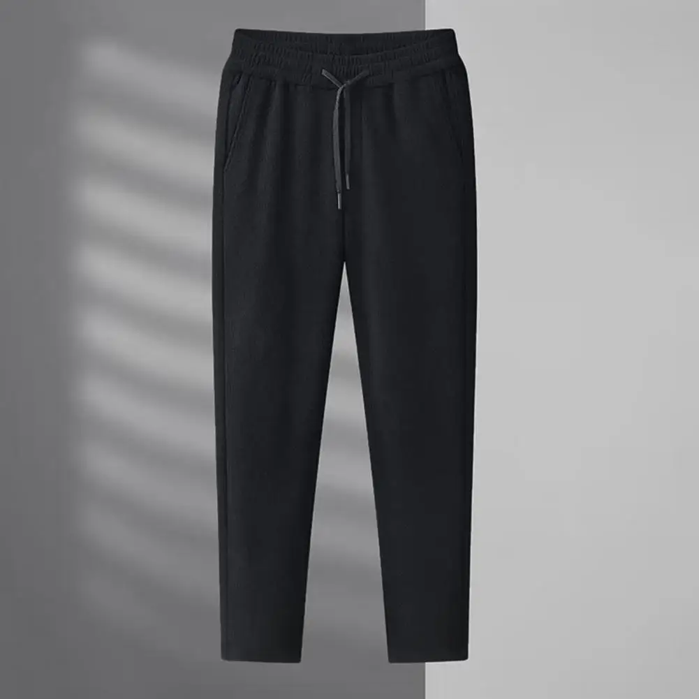 Pantalones forrados de forro polar para hombre, pantalones informales de cintura elástica con bolsillos con cordón, talla grande para calidez, Invierno