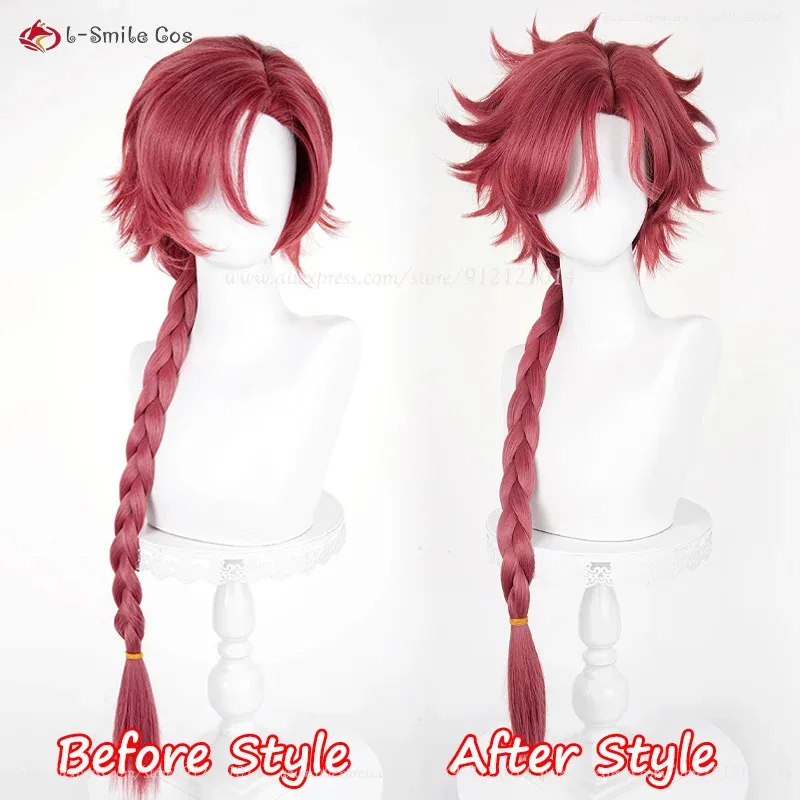 

Vein Red 88 см длинные парики с закрученной косой термостойкие синтетические волосы аниме костюмы для косплея для мужчин + шапочка для парика