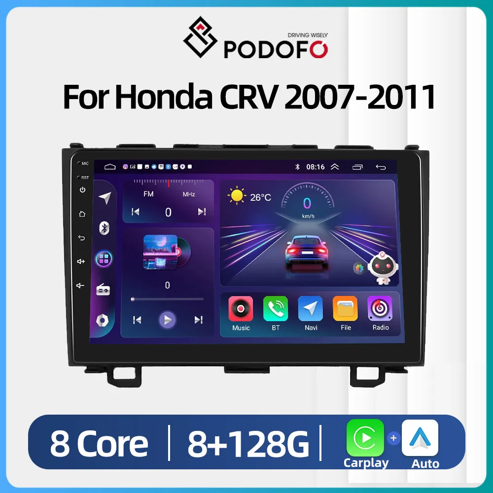 

Podofo Android DSP Car Radio Multimidia Video Player Navigation GPS For Honda CRV 2007-2011 2din 4G WIFI Carplay Head Unit