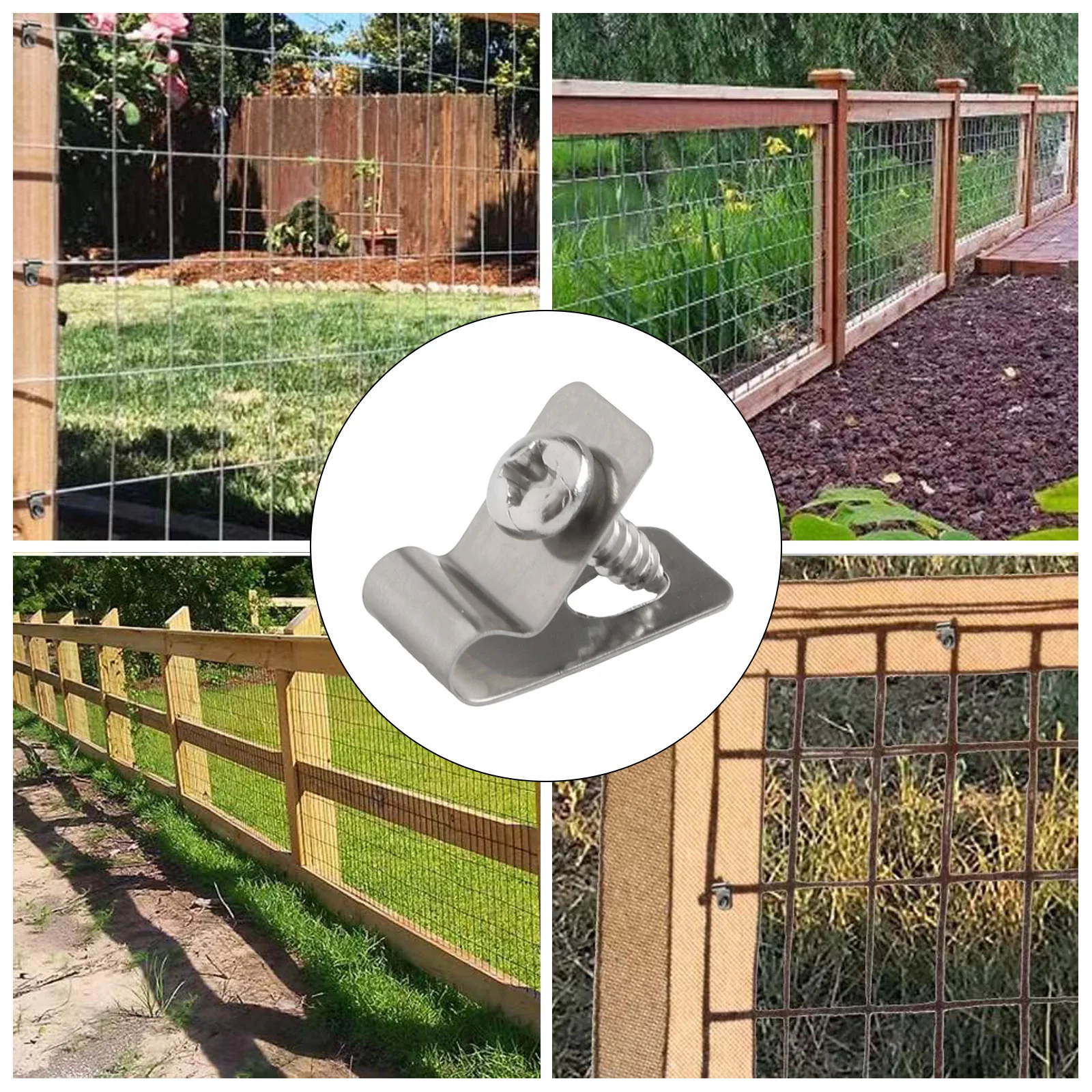 

100 штук зажимов для проволочной сетки с винтами для крепления сетки и кабеля на деревянных, металлических или виниловых столбах для забора, устойчивые к ржавчине