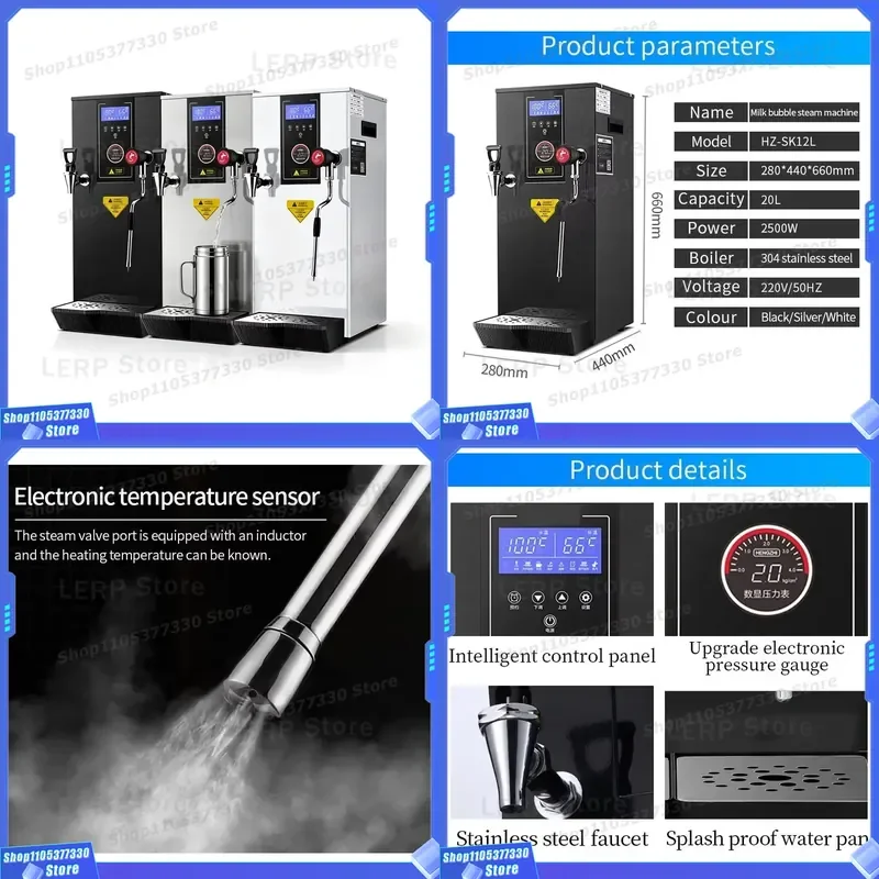 Commercial Double Pot Milk Tea Boiler Automatic Steam Water Heater for Bubble Tea Shop Equipment with Milk Frothing Function