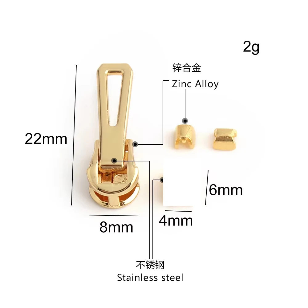 20/40/100PCS Gold/Silver Metal Teeth Zipper Head For Sewing Purse Handbag Bags Backpack Zipper Sliders Handwork Accessories