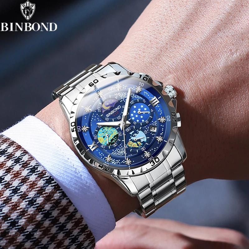 BINBOND New Exquisite Starry Sky Van Gogh orologi al quarzo da uomo data orologio sportivo luminoso impermeabile orologio da uomo d\'affari di moda