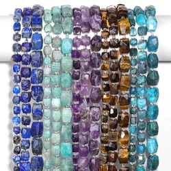 Natural Multicolor Crystal Quartz Faceted Lapis Amethysts Cube Nugget Pendant Beads Cut Rough Stone Necklace Bracelet Accessory