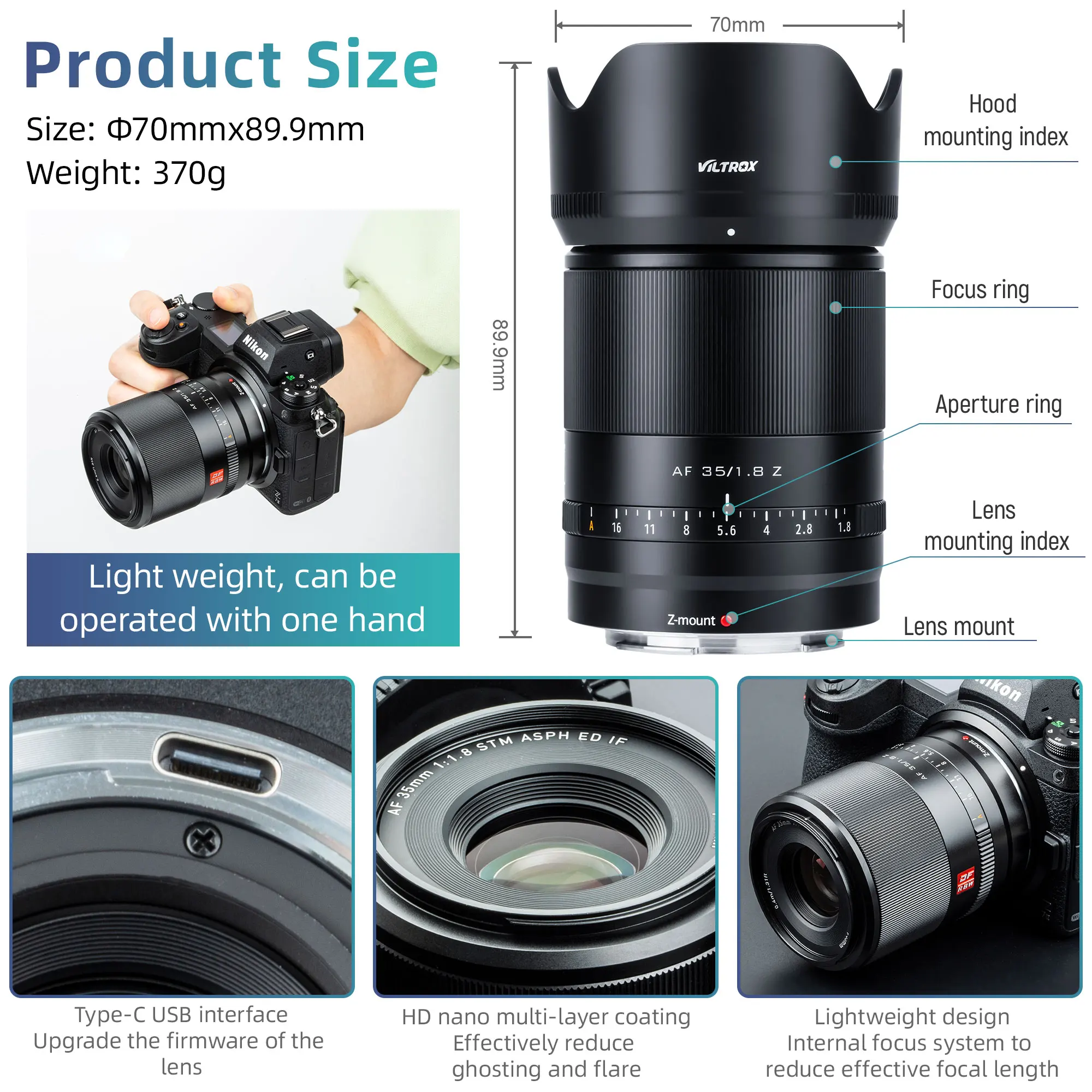 Viltrox 24mm 35mm 50mm 85mm F1.8 Z Auto Focus Full Frame Lens Large Aperture Portrait AF Lens for Nikon Lens Z Mount Camera Lens