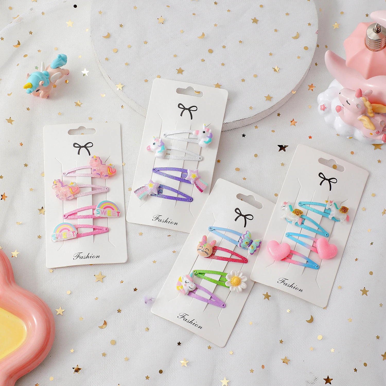 6pcs/Set Kawaii Cartoon Unicorn Hair Clip Rainbow Hair Clip Girl Sweet Butterfly Hair Accessory Headwear Fashion Children Gifts