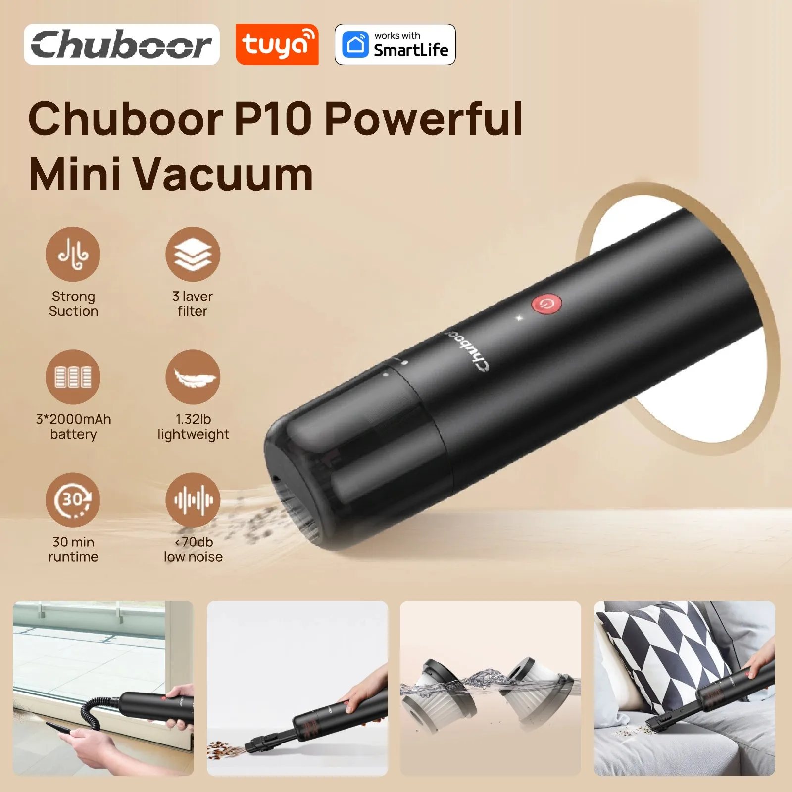 

Chuboor Mini Vacuum, Powerful Cordless Rechargeable Hand Held Vacuum for Dust, Sand, Crumbs - Ultra-Light Portable for Home, Car