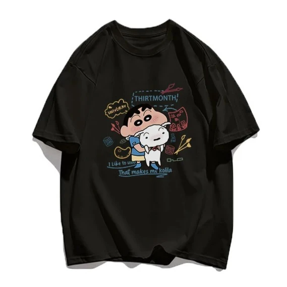 

Карандаш Шин-тян ‌ Новая хлопковая футболка с принтом японского аниме, милая стильная женская футболка с коротким рукавом, индивидуальные высококачественные топы