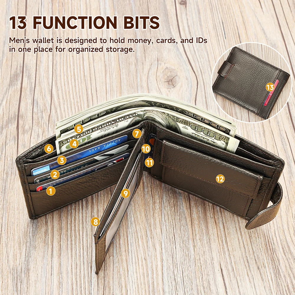 Carteiras dobráveis de couro para homens, porta-cartões de identificação de negócios, papel de notas, dinheiro, foto, bolsa de moedas, pressão curta, carteira cinza