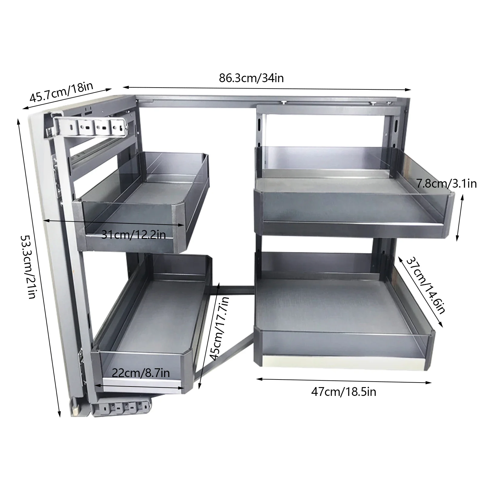 

14 Inch 2-Tier Swing Tray with 4 Detachable Shelves, Soft Close Universal Left/Right Mount for Kitchen Cabinet Storage